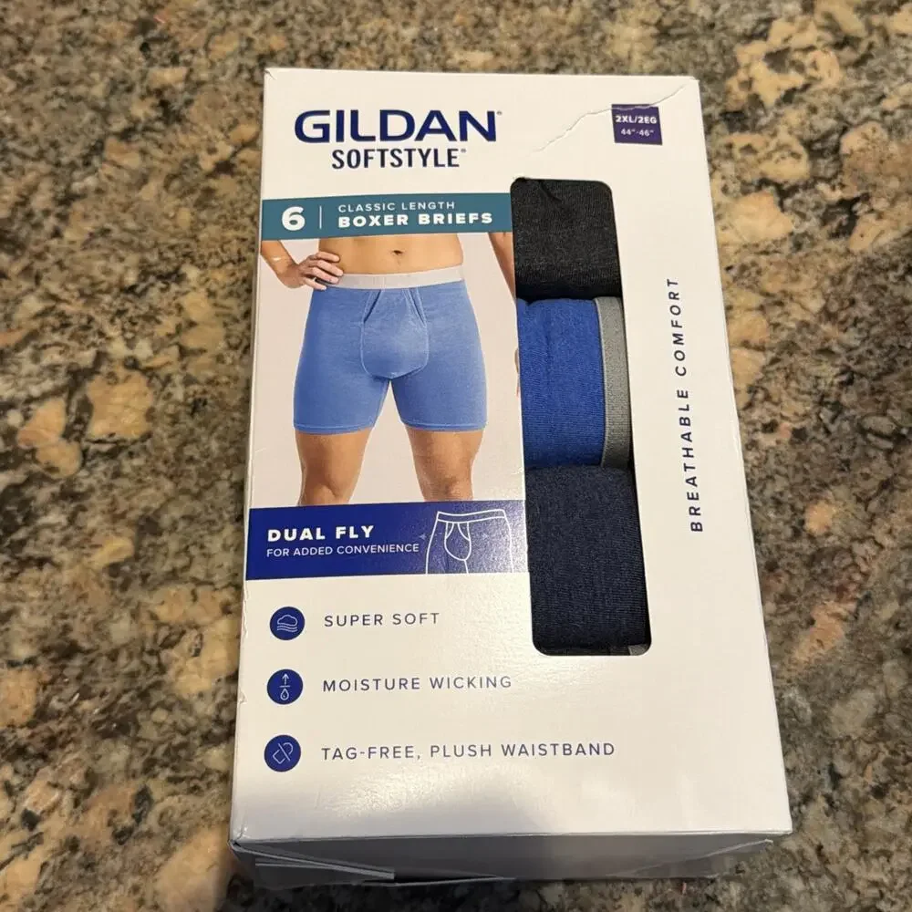 6-Pack GILDAN Softstyle Men's Size 2XL Boxer Briefs Dual Fly Super Soft Wicking